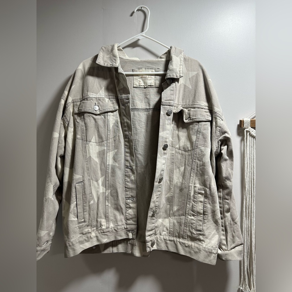 Altar'd State Neutral Beige Star-Print Denim Jacket